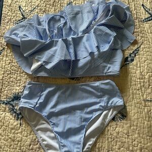 SHEIN Blue and White Striped Bikini